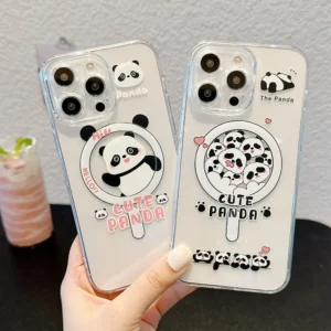 WPASPC001025-01056-01 Cute Panda Pattern Magasafe Transparent Apple iPhone Case