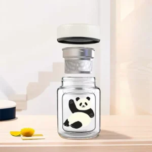 WPLSCPTC0027-029-01 Cute Panda Pattern Mini Double-Layer Glass Water Cup