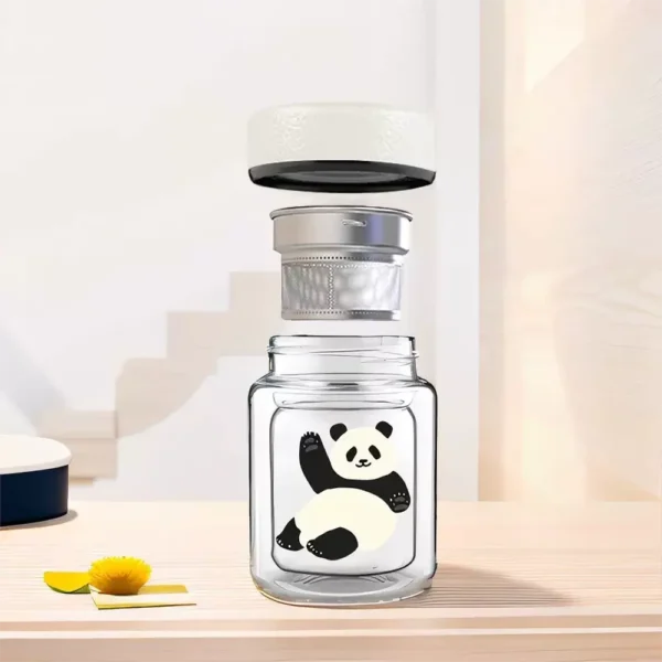 WPLSCPTC0027-029-01 Cute Panda Pattern Mini Double-Layer Glass Water Cup