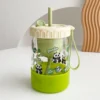 WPLSCPPC0077-01 Cute Panda Pattern Portable Glass Straw Travel Cup Water Bottle