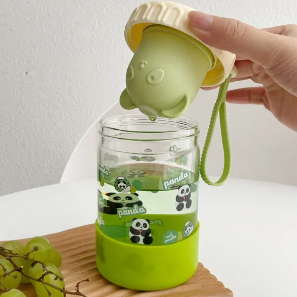 WPLSCPPC0077-02 Cute Panda Pattern Portable Glass Straw Travel Cup Water Bottle