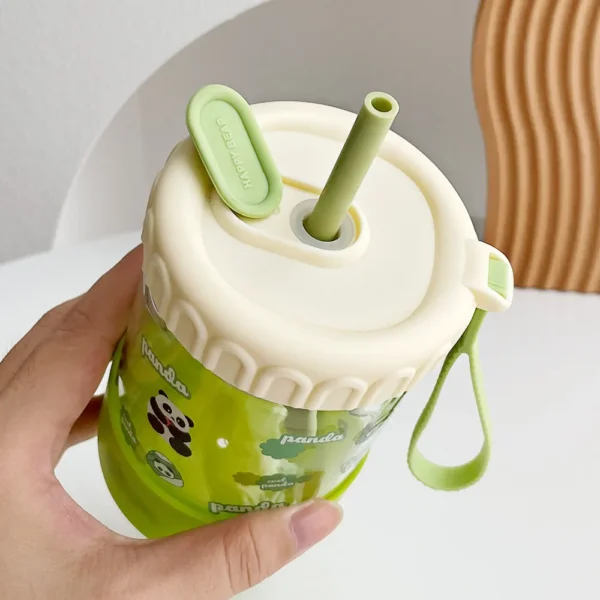 WPLSCPPC0077-03 Cute Panda Pattern Portable Glass Straw Travel Cup Water Bottle