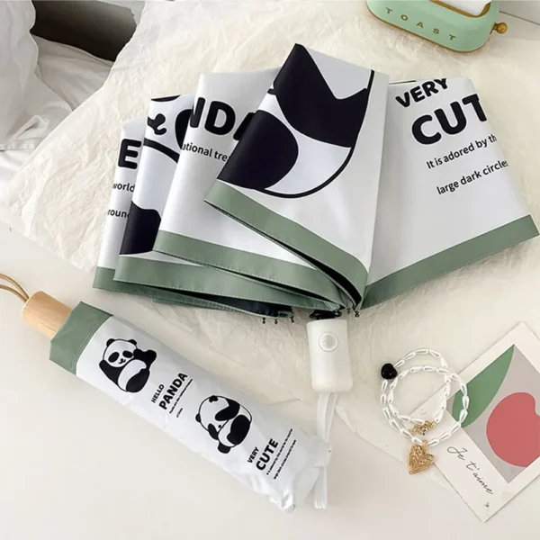 WPLSUB000263-0264-02 Cute Panda Pattern UV-Proof Automatic Umbrella for Sun and Rain