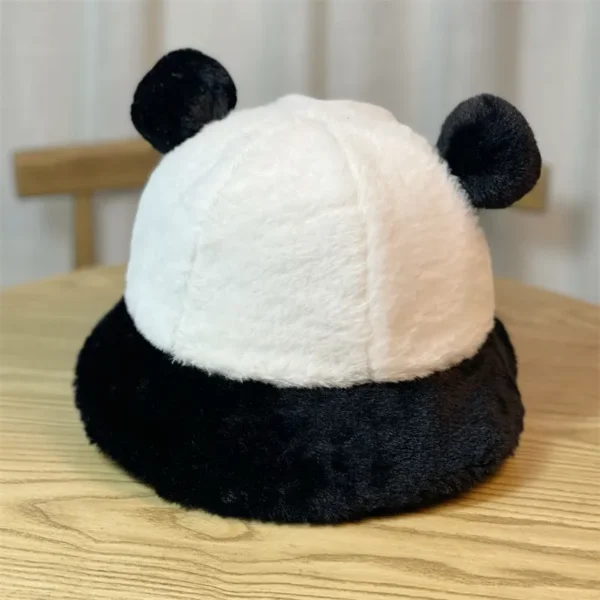 WPCTHABH0119-02 Cute Panda Plush Bucket Hat for Women Winter Thickened