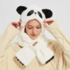 WPCTHAHW0139-0140 Cute Panda Plush Hat with Scarf Thickened Warm Winter Hat