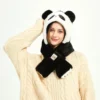WPCTHAHW0139 Cute Panda Plush Hat with Scarf Thickened Warm Winter Hat