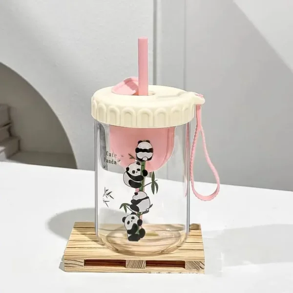 WPLSCPPC0067 Cute Panda Portable Glass Tea Infuser Water Cup with Straw