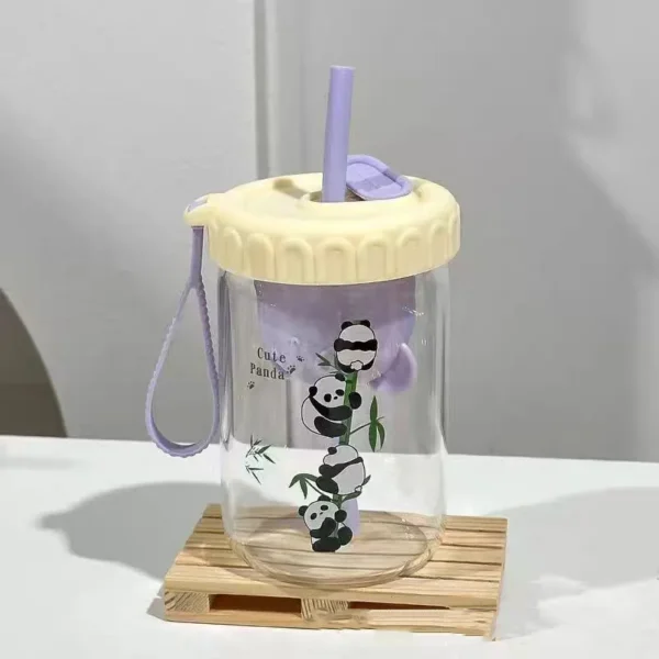 WPLSCPPC0068 Cute Panda Portable Glass Tea Infuser Water Cup with Straw
