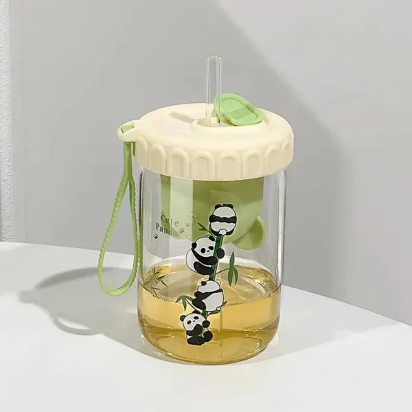 WPLSCPPC0069-02 Cute Panda Portable Glass Tea Infuser Water Cup with Straw