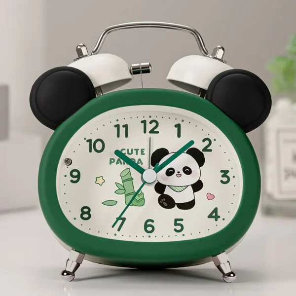 Cute Panda-Shaped Bell Silent Bedroom Alarm Clock Green