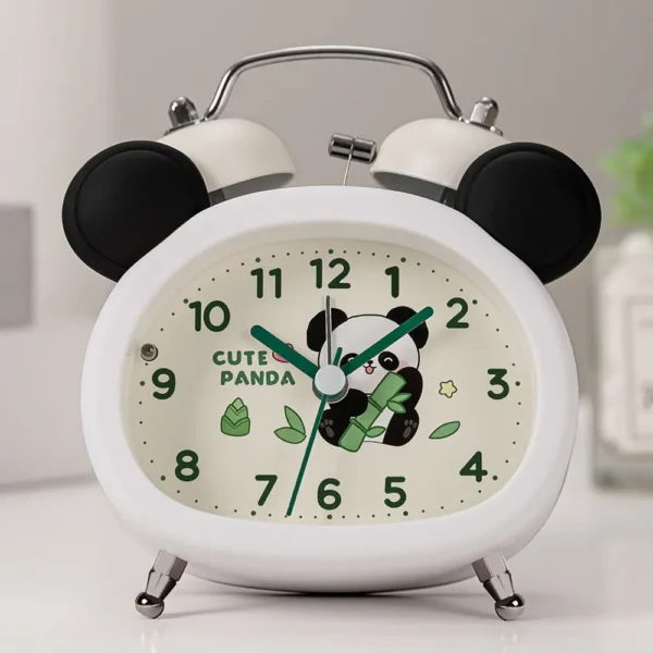 Cute Panda-Shaped Bell Silent Bedroom Alarm Clock White