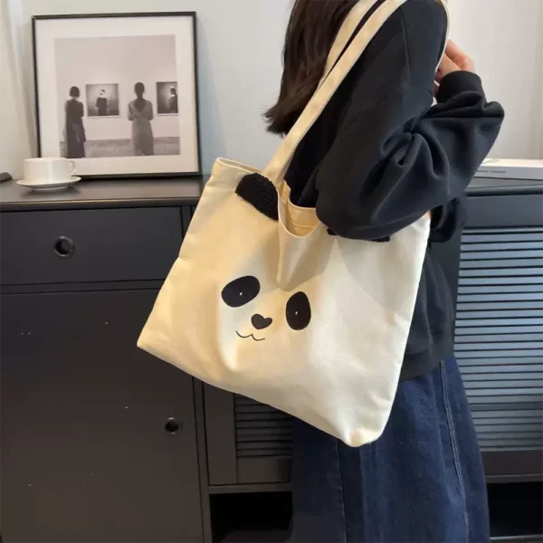 WPBGST000032-0033-01 Cute Panda-Shaped Canvas Large Capacity Outfit Tote Bag