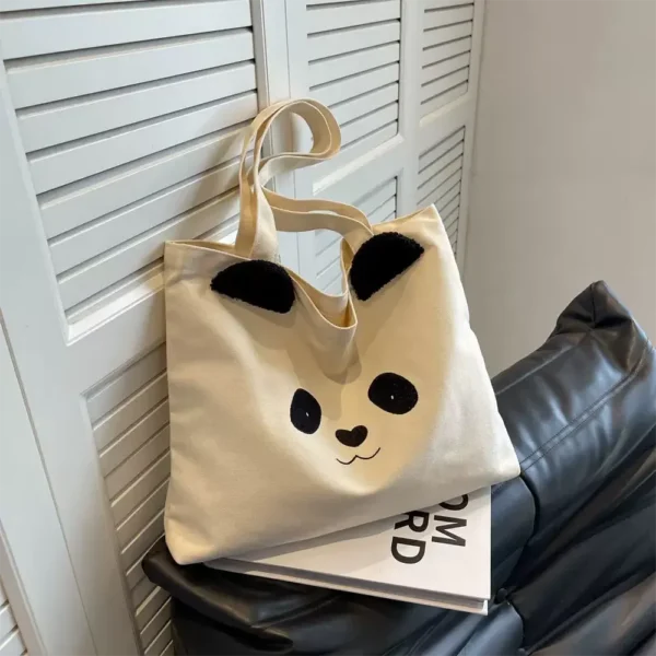 WPBGST000032-0033-02 Cute Panda-Shaped Canvas Large Capacity Outfit Tote Bag