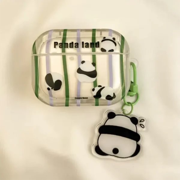 WPASEC000251-0254-02 Cute Panda Striped Design Apple AirPods Protective Case