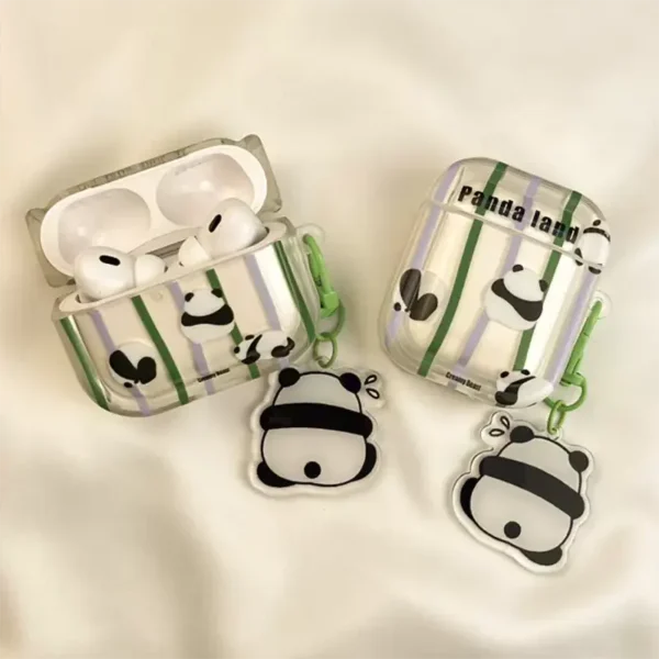 WPASEC000251-0254-03 Cute Panda Striped Design Apple AirPods Protective Case