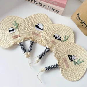 Cute Panda Traditional Handmade Livistona Woven Fan