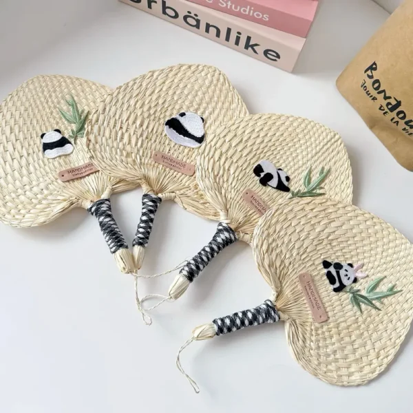 WPLSFN000237-0240 Cute Panda Traditional Handmade Livistona Woven Fan