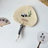 WPLSFN000237 Cute Panda Traditional Handmade Livistona Woven Fan