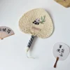WPLSFN000238 Cute Panda Traditional Handmade Livistona Woven Fan