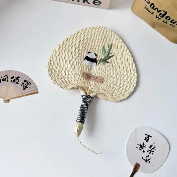 WPLSFN000239 Cute Panda Traditional Handmade Livistona Woven Fan