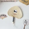 WPLSFN000240 Cute Panda Traditional Handmade Livistona Woven Fan
