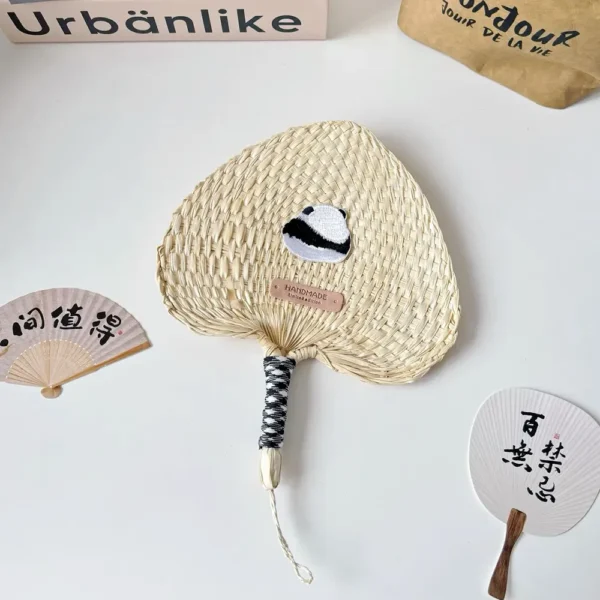 WPLSFN000240 Cute Panda Traditional Handmade Livistona Woven Fan
