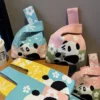 WPBGWB000114-0120-02 Cute Panda with Flower Color-Blocked Woven Mini Tote Bag