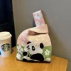 WPBGWB000116 Cute Panda with Flower Color-Blocked Woven Mini Tote Bag