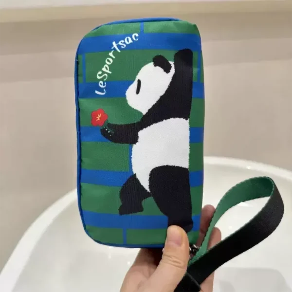 WPBGHB000214-02 Cute Striped Color-Blocked Panda Clutch Zipper Makeup Bag