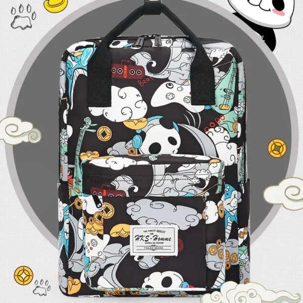 WPBGBP000051-0052-01 Designer Panda Theme Graffiti Backpack Travel Rucksack
