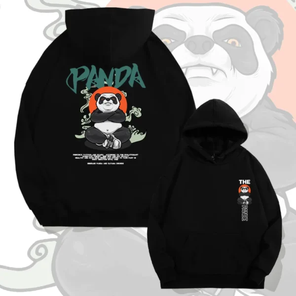 WPCTSS000320 Designer Trendy Panda Hoodie for Men Loose-Fit Sweatshirt Black