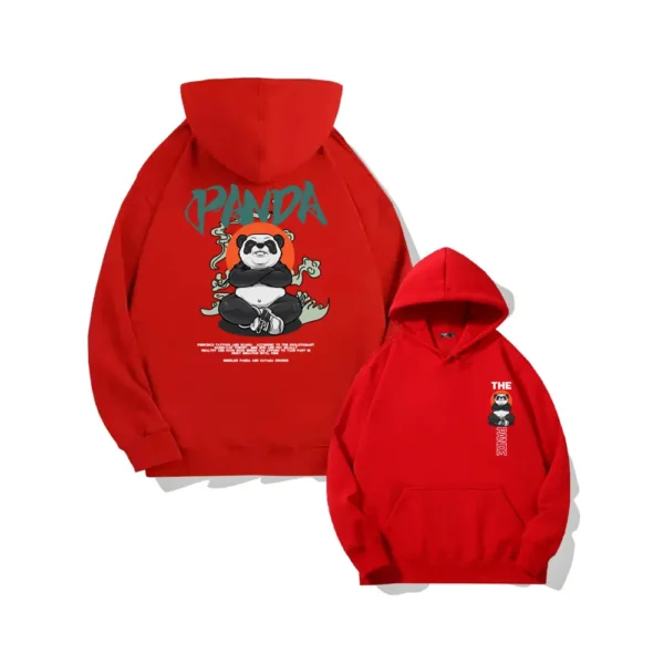 WPCTSS000341 Designer Trendy Panda Hoodie for Men Loose-Fit Sweatshirt Red