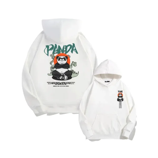 WPCTSS000327 Designer Trendy Panda Hoodie for Men Loose-Fit Sweatshirt White