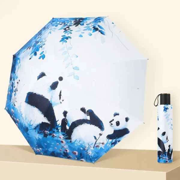 WPLSUB000281 Elegant Hand-Painted Style Panda Pattern UV-Proof Umbrella Blue