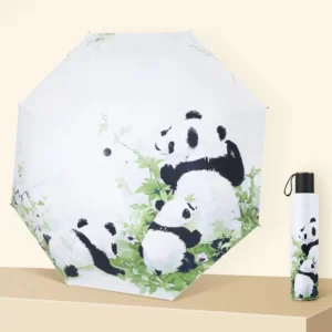 WPLSUB000282 Elegant Hand-Painted Style Panda Pattern UV-Proof Umbrella Green