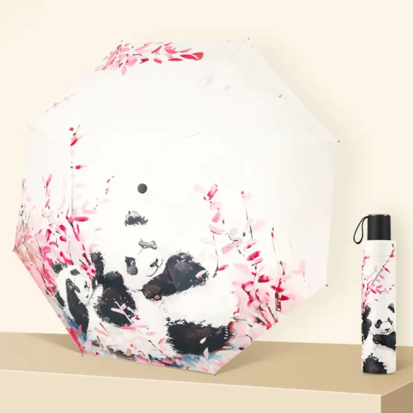WPLSUB000280 Elegant Hand-Painted Style Panda Pattern UV-Proof Umbrella Pink
