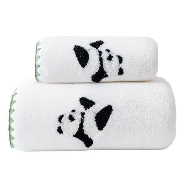 WPCTTW000161-0162-01 Embroidered Panda Coral Fleece Thickened Absorbent Bath Towel