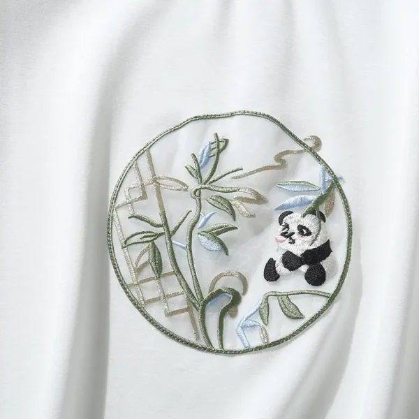 WPCTTS000618-0626-02 Embroidered Panda Holding Bamboo Women's T-Shirt