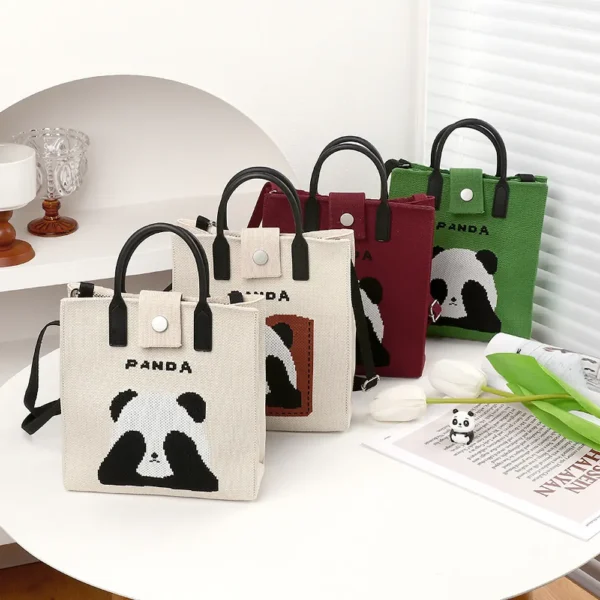 WPBGST000022-0031-01 Everyday Casual Versatile Cute Covering Eyes Panda Tote Bag