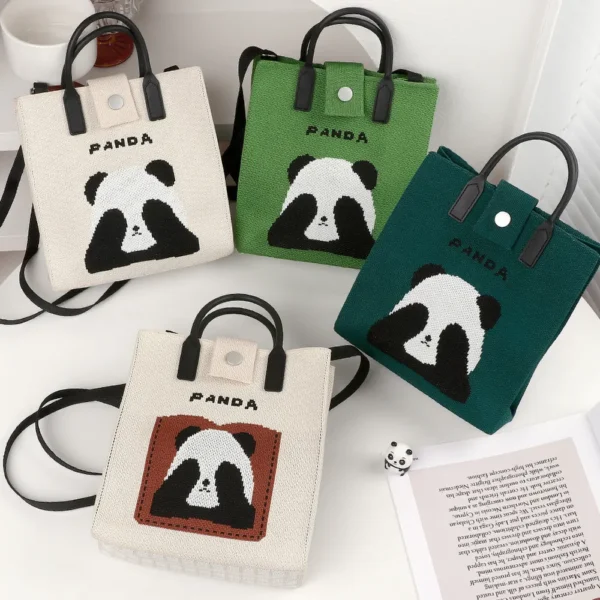WPBGST000022-0031-02 Everyday Casual Versatile Cute Covering Eyes Panda Tote Bag