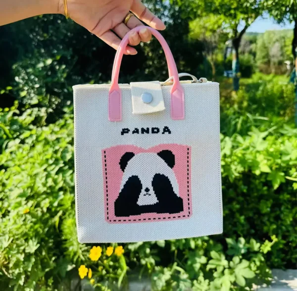 WPBGST000024 Everyday Casual Versatile Cute Covering Eyes Panda Tote Bag
