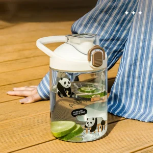 WPLSCPPC0101-01 Extra Large Capacity Panda Pattern Flip-Top Plastic Water Bottle