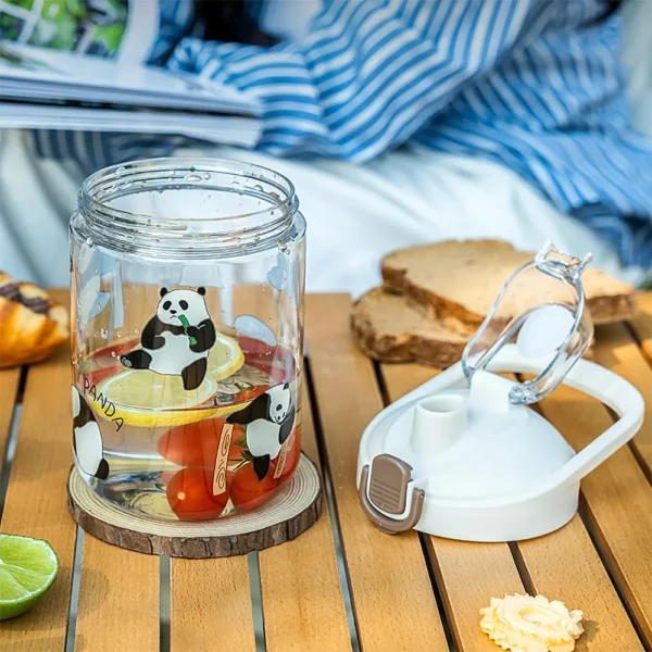 WPLSCPPC0101-02 Extra Large Capacity Panda Pattern Flip-Top Plastic Water Bottle