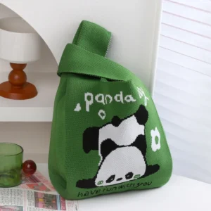 WPBGWB000113 Funny Handstand Panda Small Woven Tote Bag Green