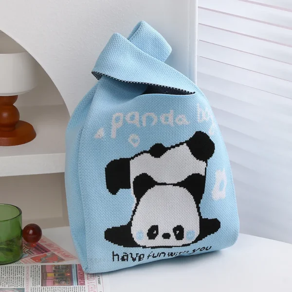 WPBGWB000111 Funny Handstand Panda Small Woven Tote Bag Light Blue