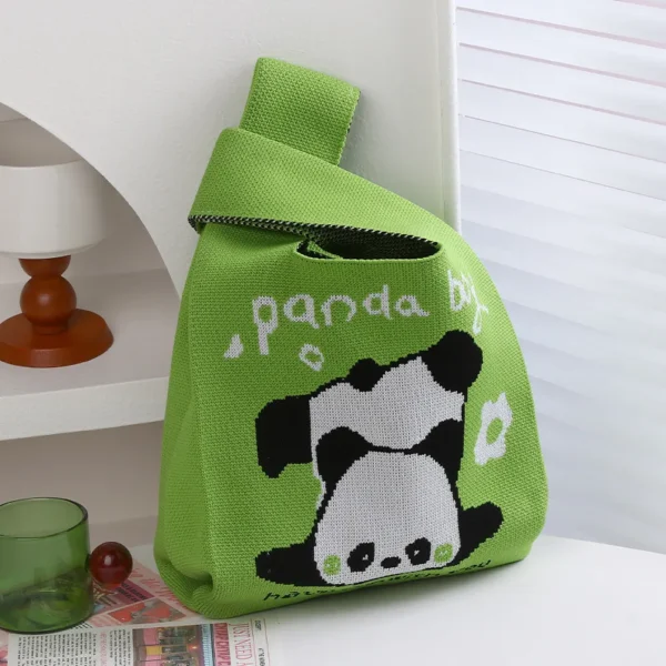 WPBGWB000112 Funny Handstand Panda Small Woven Tote Bag Light Green