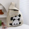 WPBGWB000106 Funny Handstand Panda Small Woven Tote Bag Off-White