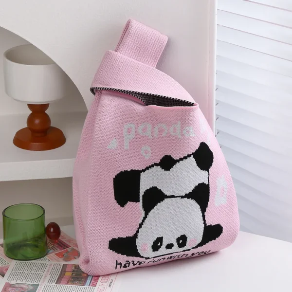 WPBGWB000108 Funny Handstand Panda Small Woven Tote Bag Pink