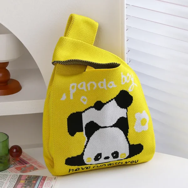 WPBGWB000105 Funny Handstand Panda Small Woven Tote Bag Yellow
