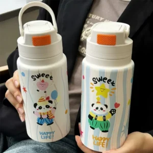 Hand-Drawn Style Panda Large Capacity Insulated Cup Thermos